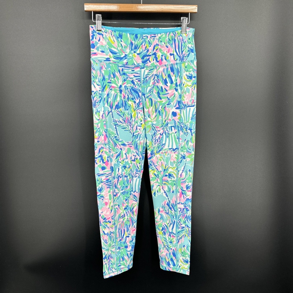 Lilly Pulitzer Luxletic High Rise Leggings M Multi Color Floral Pockets 002143